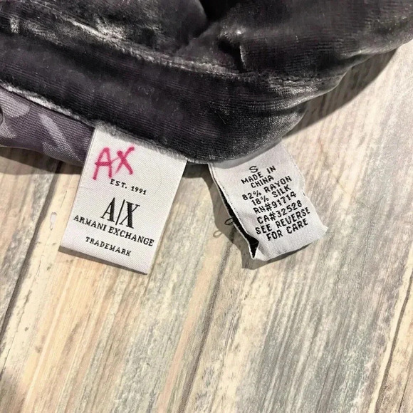 Armani Exchane Womens Velvet Burnout Silk Blend Top Sz S Gray Whimsygoth 90s Y2K - Picture 6 of 9